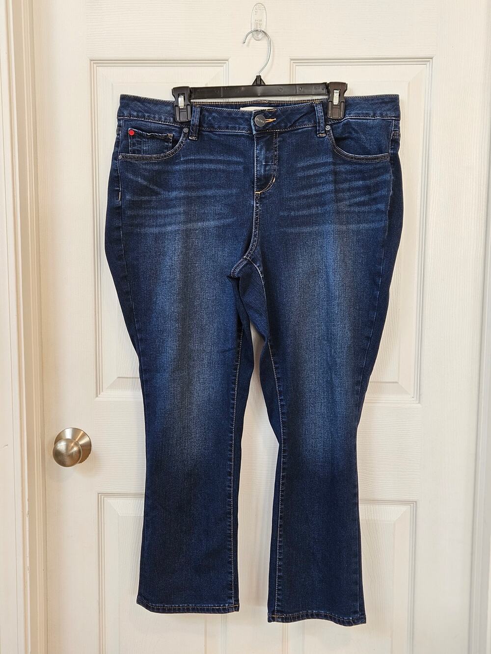 SLINK Jeans Curvy Cropped Bootcut Jeans Womens Size 16 Dark Wash Stretch Denim